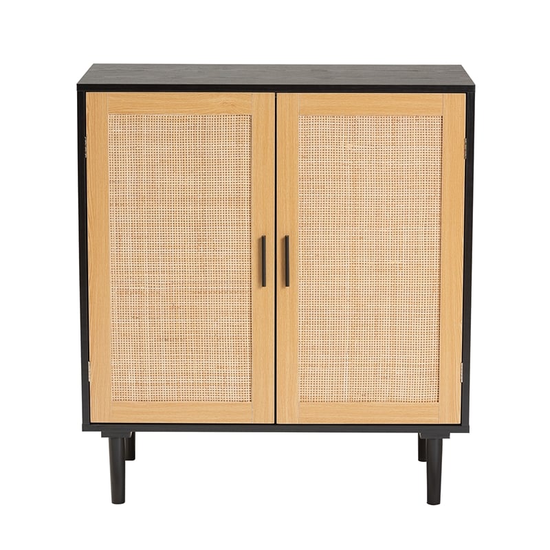 Baxton Studio Maureen Espresso Brown Wood and Rattan 2-Door Storage Cabinet
