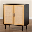 Baxton Studio Maureen Espresso Brown Wood and Rattan 2-Door Storage Cabinet