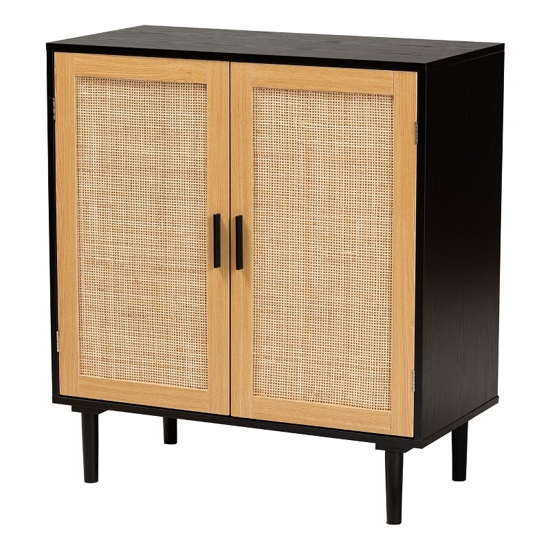 Baxton Studio Maureen Espresso Brown Wood and Rattan 2-Door Storage Cabinet