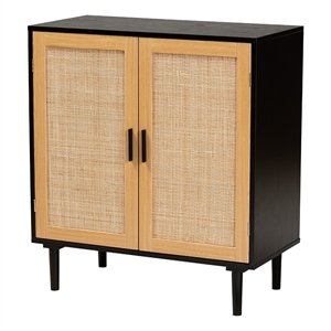 Baxton Studio Maureen Espresso Brown Wood and Rattan 2-Door Storage Cabinet