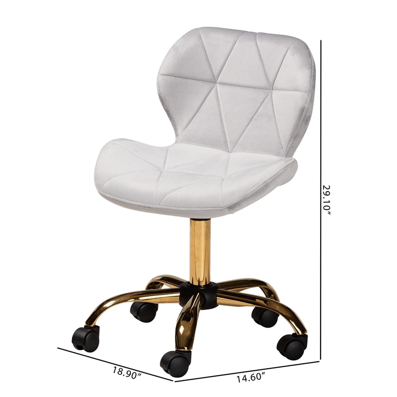 Baxton Studio Savara Grey Velvet Fabric and Gold Metal Swivel Office Chair