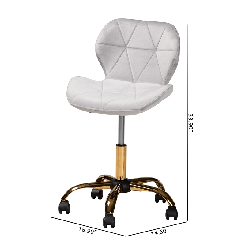 Baxton Studio Savara Grey Velvet Fabric and Gold Metal Swivel Office Chair