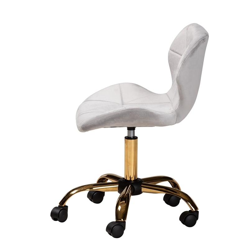 Baxton Studio Savara Grey Velvet Fabric and Gold Metal Swivel Office Chair
