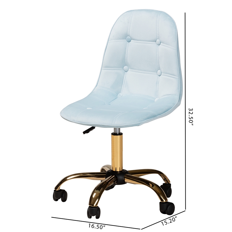 Baxton Studio Kabira Aqua Velvet Fabric and Gold Metal Swivel Office chair