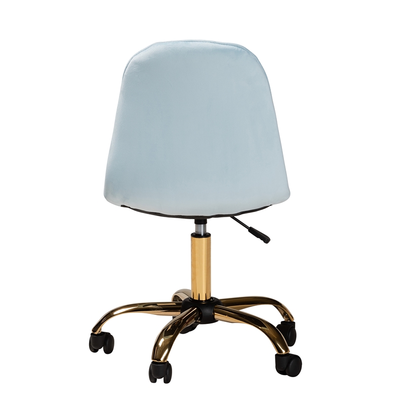 Baxton Studio Kabira Aqua Velvet Fabric and Gold Metal Swivel Office chair