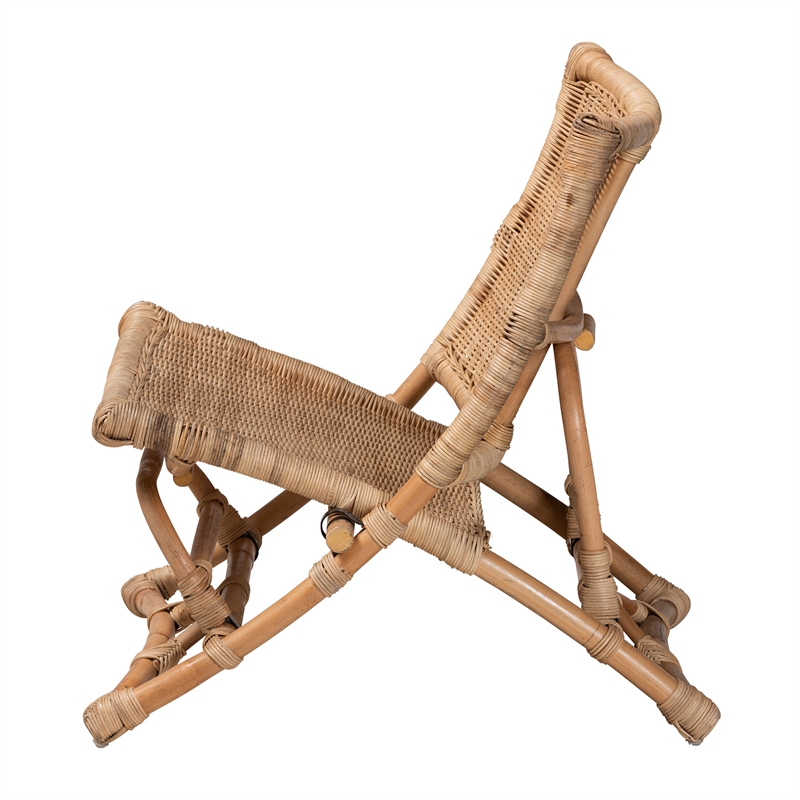 Baxton Studio Herrara Natural Brown Antique Rattan Foldable Lounge Chair