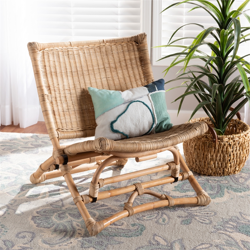Baxton Studio Herrara Natural Brown Antique Rattan Foldable Lounge Chair