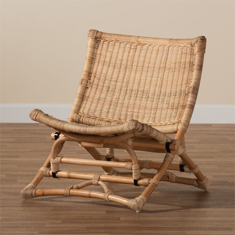 Baxton Studio Herrara Natural Brown Antique Rattan Foldable Lounge Chair