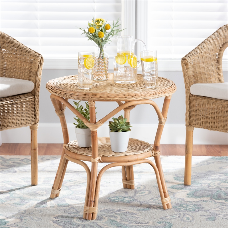 Baxton Studio Abbey Modern Bohemian Natural Brown Antique Rattan Coffee Table