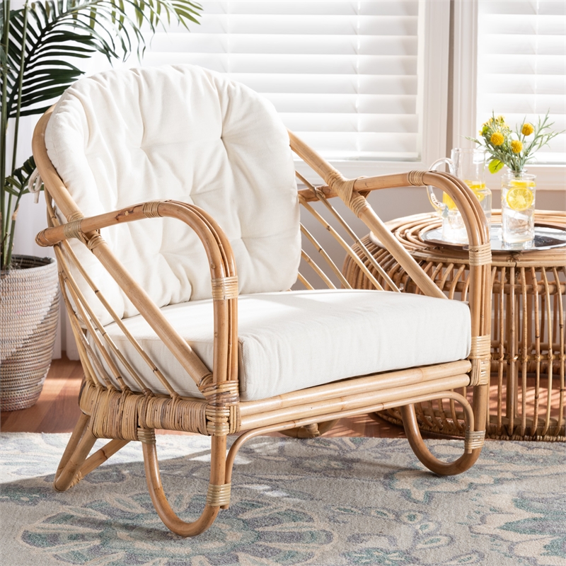 Baxton Studio Aliane Modern Bohemian Natural Brown Antique Rattan Armchair