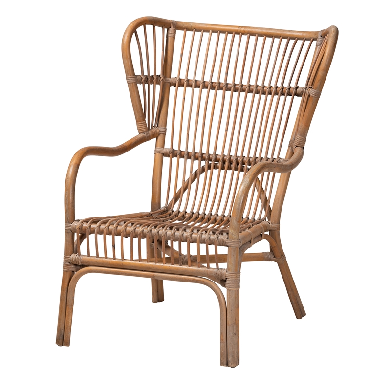 Baxton Studio Lamaria Brown Antique Rattan 2-Piece Chair and Footstool Set