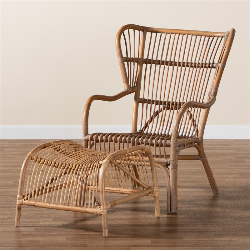 Baxton Studio Lamaria Brown Antique Rattan 2-Piece Chair and Footstool Set