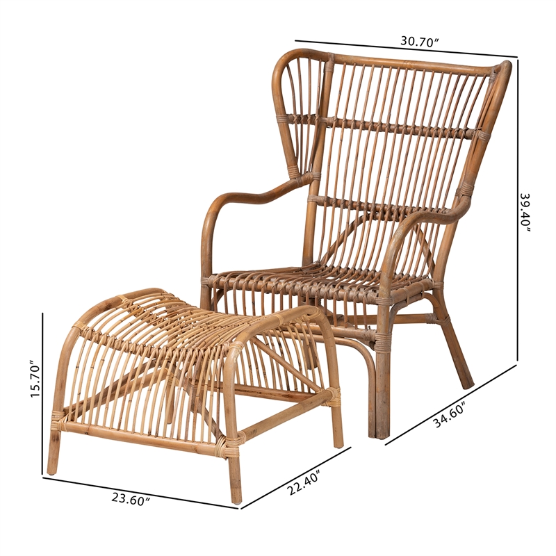 Baxton Studio Lamaria Brown Antique Rattan 2-Piece Chair and Footstool Set