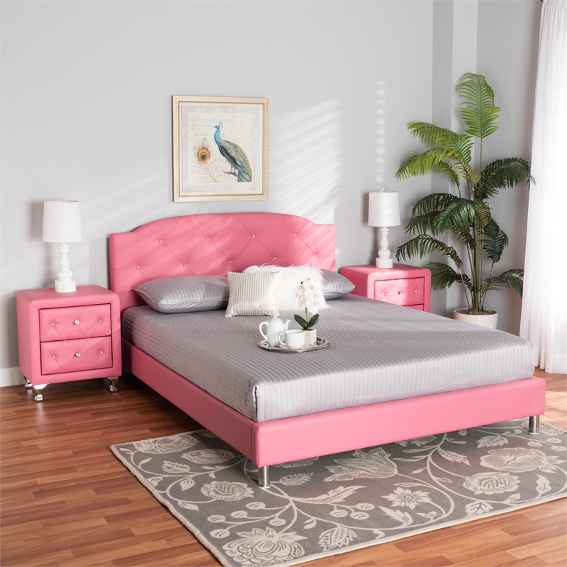 Baxton Studio Canterbury Pink Faux Leather Upholstered Full Size Bedroom Set