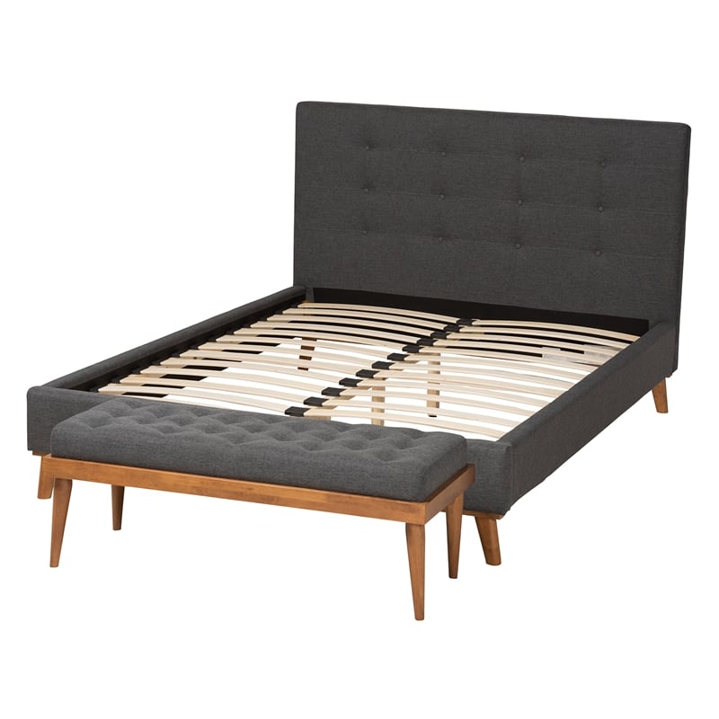 Baxton Studio Valencia Dark Grey Fabric Upholstered Queen Size Bedroom Set