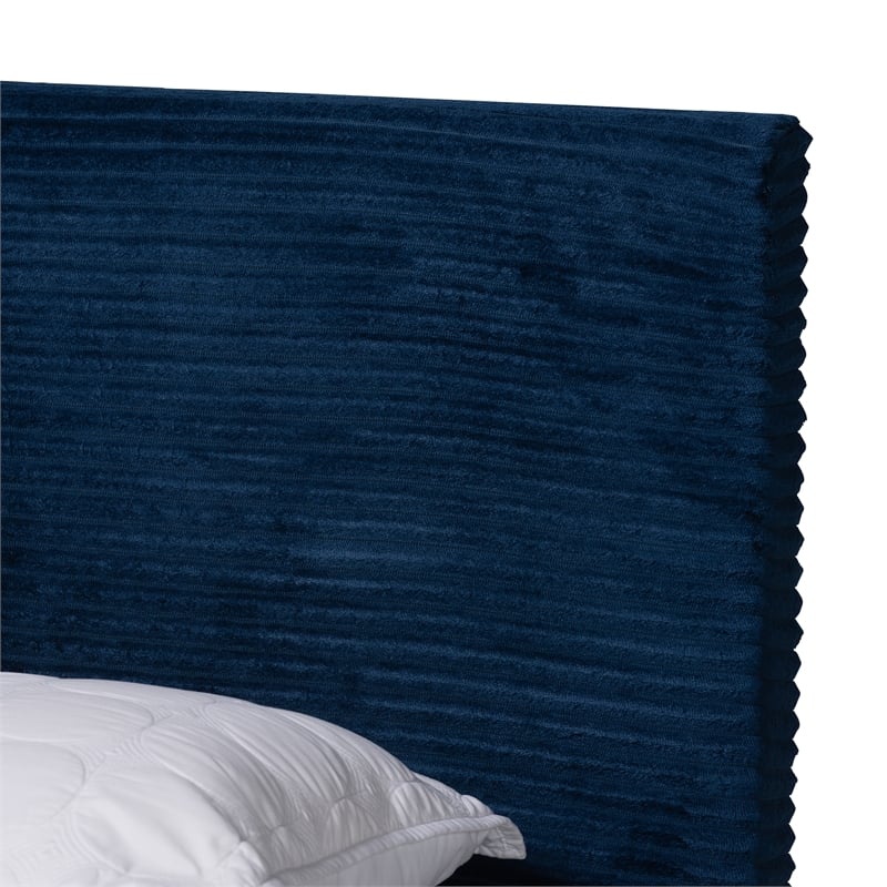 Baxton Studio Abberton Navy Blue Velvet and Gold Metal Queen Size Panel Bed