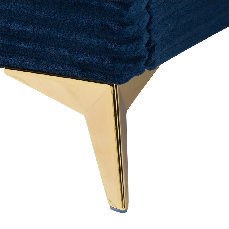 Baxton Studio Abberton Navy Blue Velvet and Gold Metal Queen Size Panel Bed