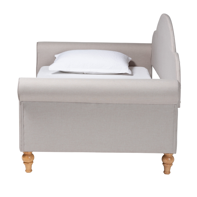 Baxton Studio Chaise Light Grey Fabric and Brown Finished Wood Twin Size Daybed