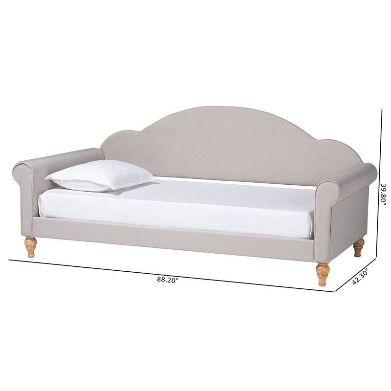 Baxton Studio Chaise Light Grey Fabric and Brown Finished Wood Twin Size Daybed