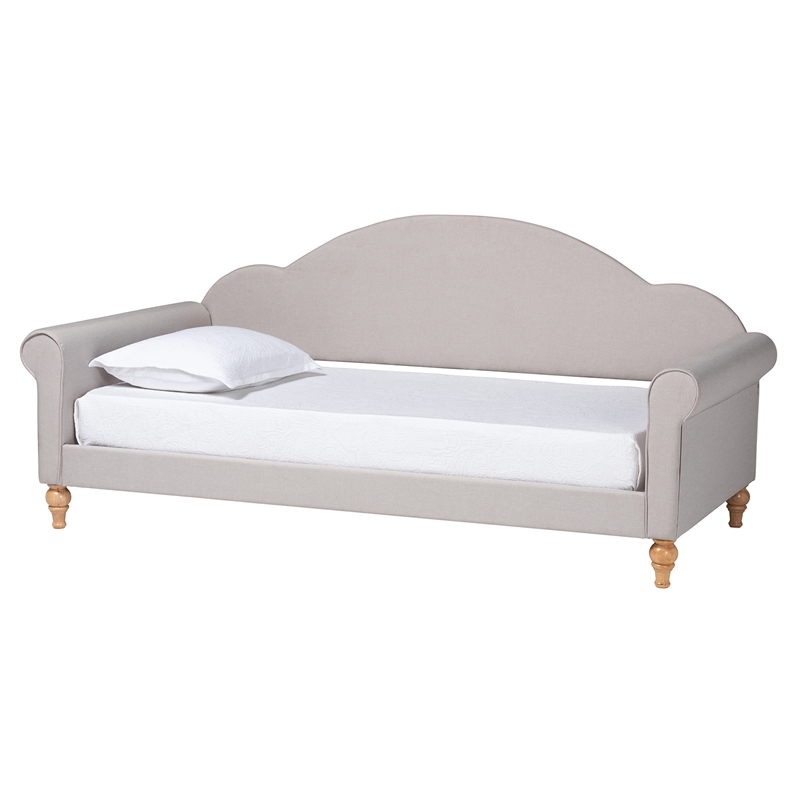 Baxton Studio Chaise Light Grey Fabric and Brown Finished Wood Twin Size Daybed
