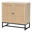 Baxton Studio Caterina Brown Wood and Natural Rattan 2-Door Storage Cabinet