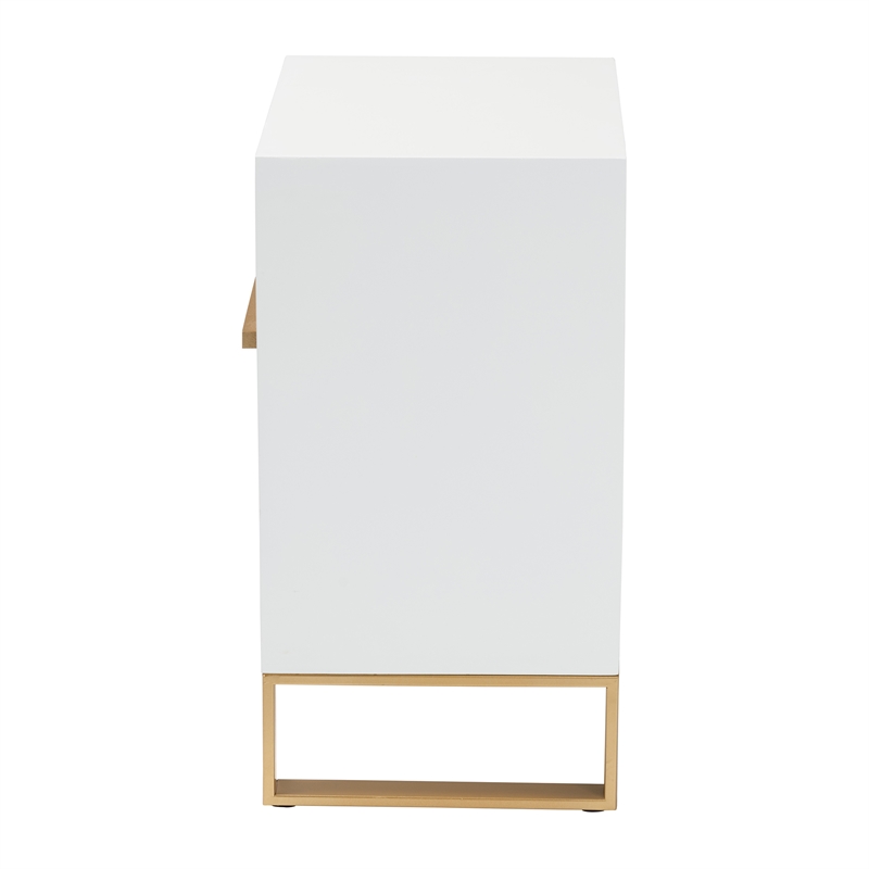 Baxton Studio Giolla White Finished Wood and Gold Metal 2-Drawer End Table