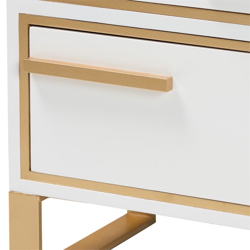 Baxton Studio Giolla White Finished Wood and Gold Metal 2-Drawer End Table