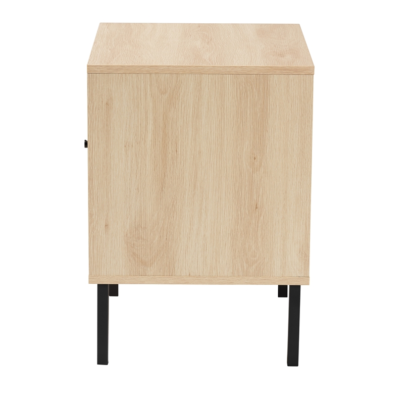 Baxton Studio Caterina Natural Brown Wood and Natural Rattan 1-Door End Table