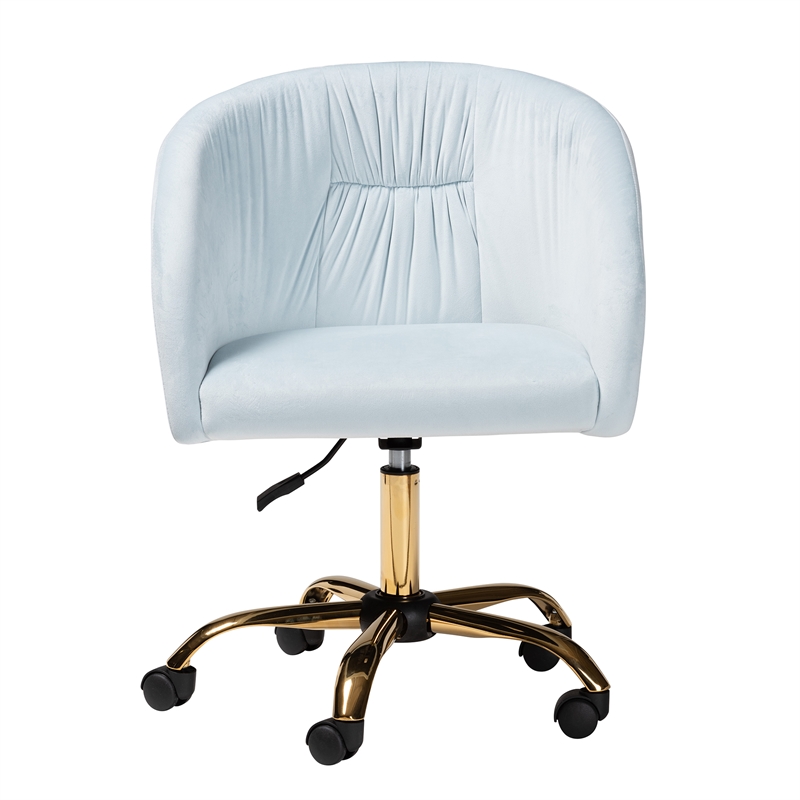Baxton Studio Ravenna Aqua Velvet Fabric and Gold Metal Swivel Office Chair