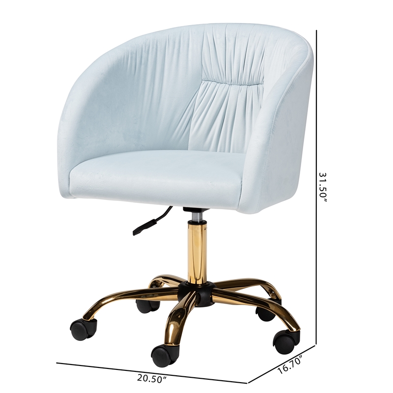 Baxton Studio Ravenna Aqua Velvet Fabric and Gold Metal Swivel Office Chair