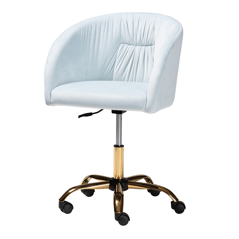 Baxton Studio Ravenna Aqua Velvet Fabric and Gold Metal Swivel Office Chair