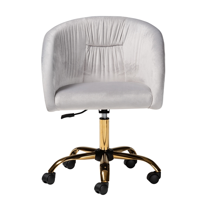 Baxton Studio Ravenna Grey Velvet Fabric and Gold Metal Swivel Office Chair