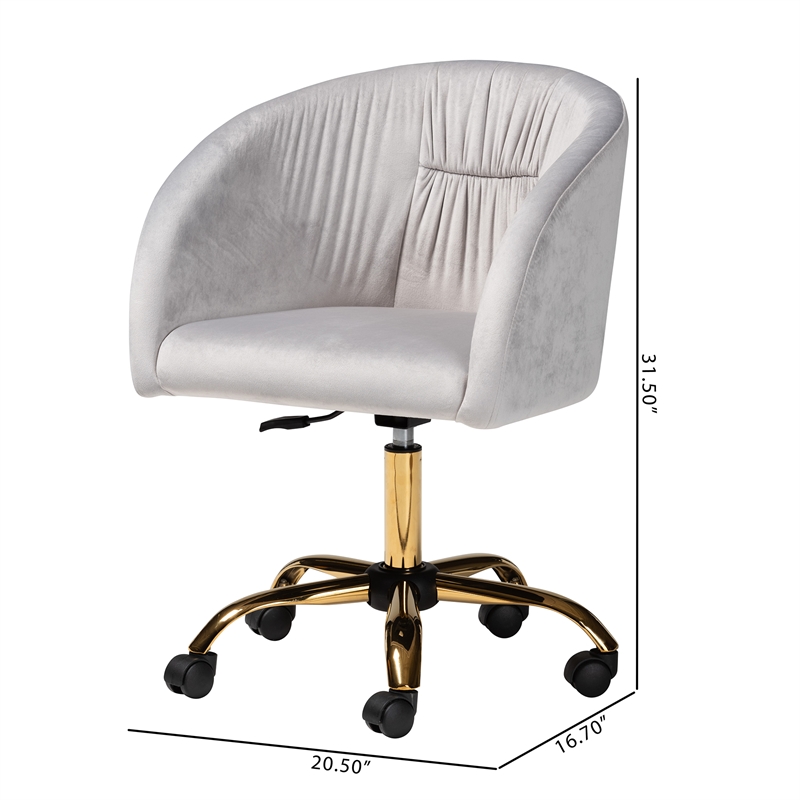 Baxton Studio Ravenna Grey Velvet Fabric and Gold Metal Swivel Office Chair