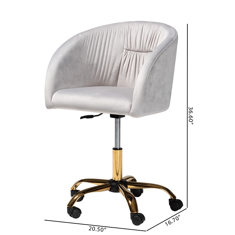 Baxton Studio Ravenna Grey Velvet Fabric and Gold Metal Swivel Office Chair