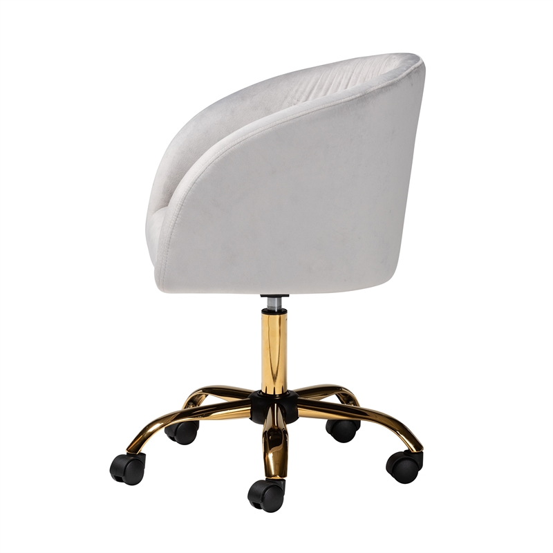 Baxton Studio Ravenna Grey Velvet Fabric and Gold Metal Swivel Office Chair