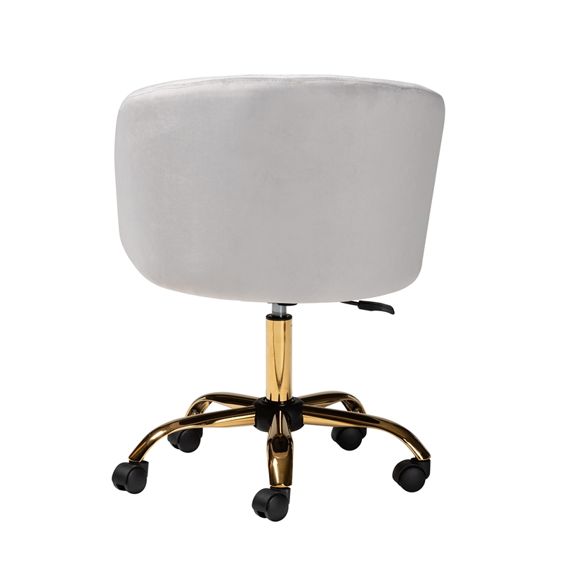 Baxton Studio Ravenna Grey Velvet Fabric and Gold Metal Swivel Office Chair