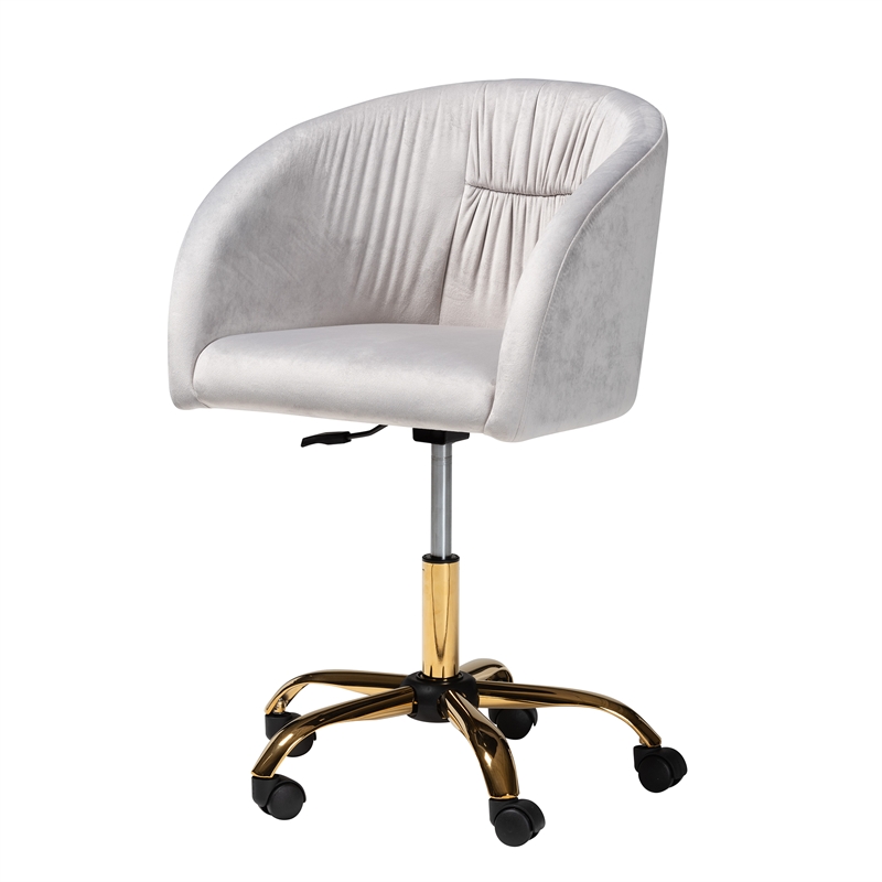 Baxton Studio Ravenna Grey Velvet Fabric and Gold Metal Swivel Office Chair
