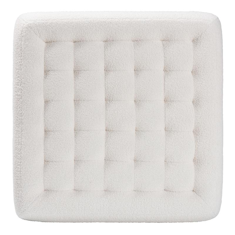 Baxton Studio Athena Ivory Boucle Upholstered and Black Wood Square Ottoman
