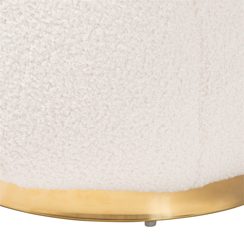 Baxton Studio Raelynn Ivory Boucle Upholstered and Gold Metal Ottoman