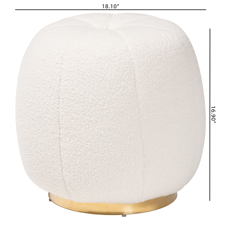 Baxton Studio Raelynn Ivory Boucle Upholstered and Gold Metal Ottoman