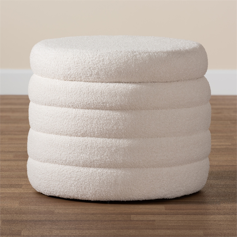 Baxton Studio Tabitha Ivory Boucle Upholstered Storage Ottoman