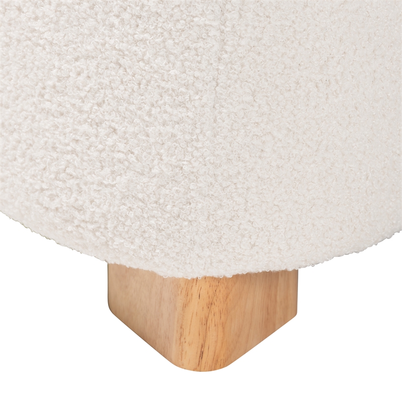 Baxton Studio Brielle Ivory Boucle Upholstered and Natural Brown Wood Ottoman