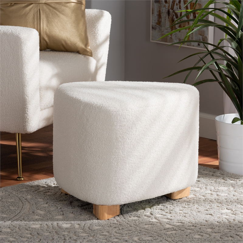 Baxton Studio Brielle Ivory Boucle Upholstered and Natural Brown Wood Ottoman