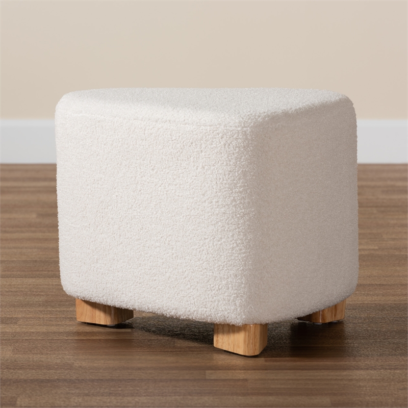 Baxton Studio Brielle Ivory Boucle Upholstered and Natural Brown Wood Ottoman
