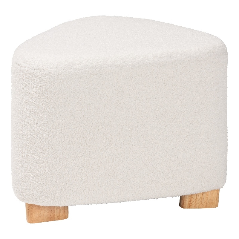 Baxton Studio Brielle Ivory Boucle Upholstered and Natural Brown Wood Ottoman