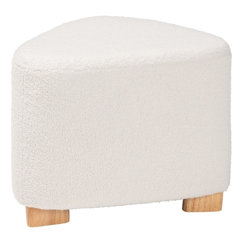 Baxton Studio Brielle Ivory Boucle Upholstered and Natural Brown Wood Ottoman