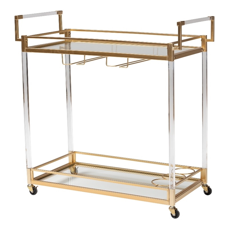 Baxton Studio Savannah Glam and Luxe Gold Metal and Glass Wine Cart