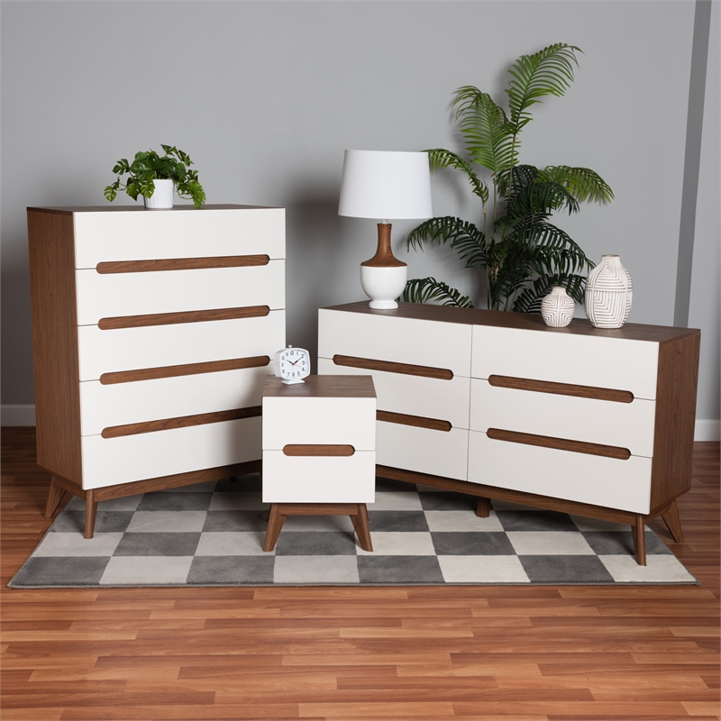 Baxton Studio Calypso Two-Tone White and Walnut Brown Wood 3-Piece Storage Set