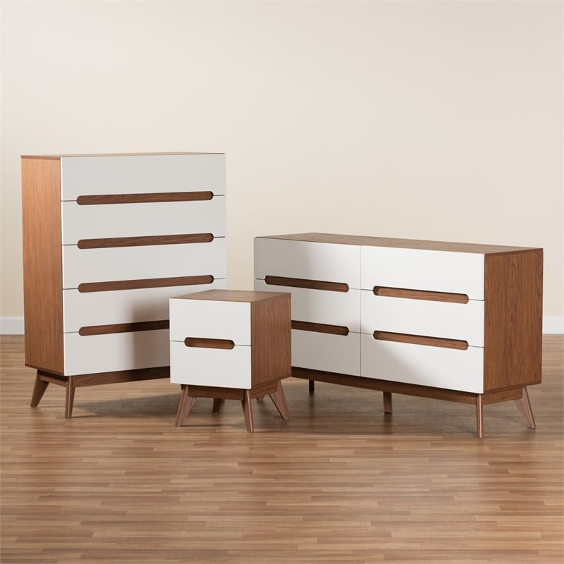 Baxton Studio Calypso Two-Tone White and Walnut Brown Wood 3-Piece Storage Set