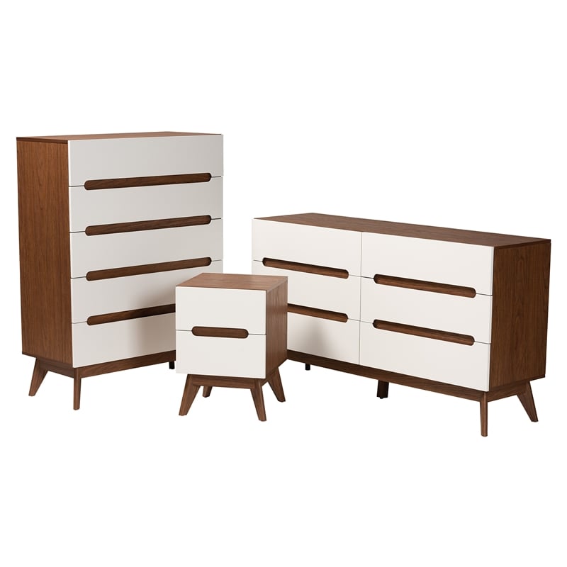 Baxton Studio Calypso Two-Tone White and Walnut Brown Wood 3-Piece Storage Set